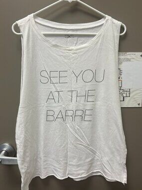 "See you at the barre" white muscle tee, one size